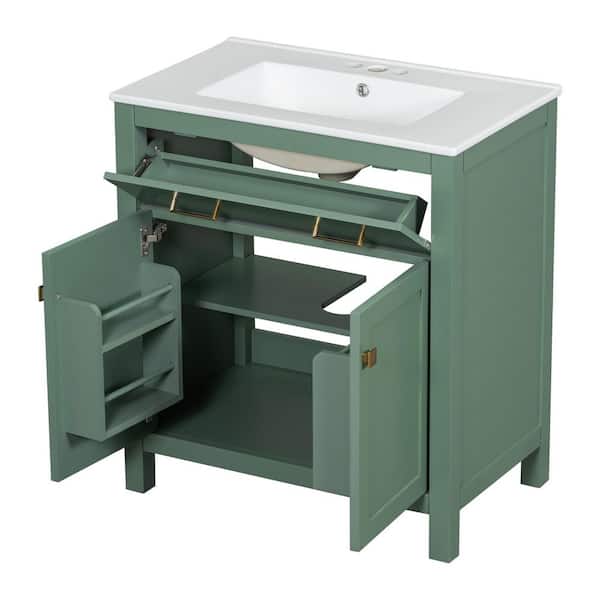 30 in. W x 18.3 in. D x 33.59 in. H Single Sink Freestanding Bath Vanity in Green with White Ceramic Top
