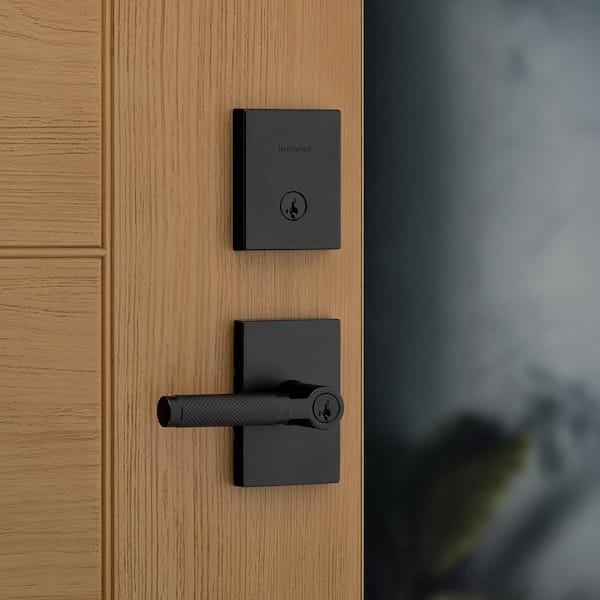 Prava Matte Black Keyed Entry Door Handle with Single Cylinder Deadbolt Combo Pack Featuring SmartKey Security