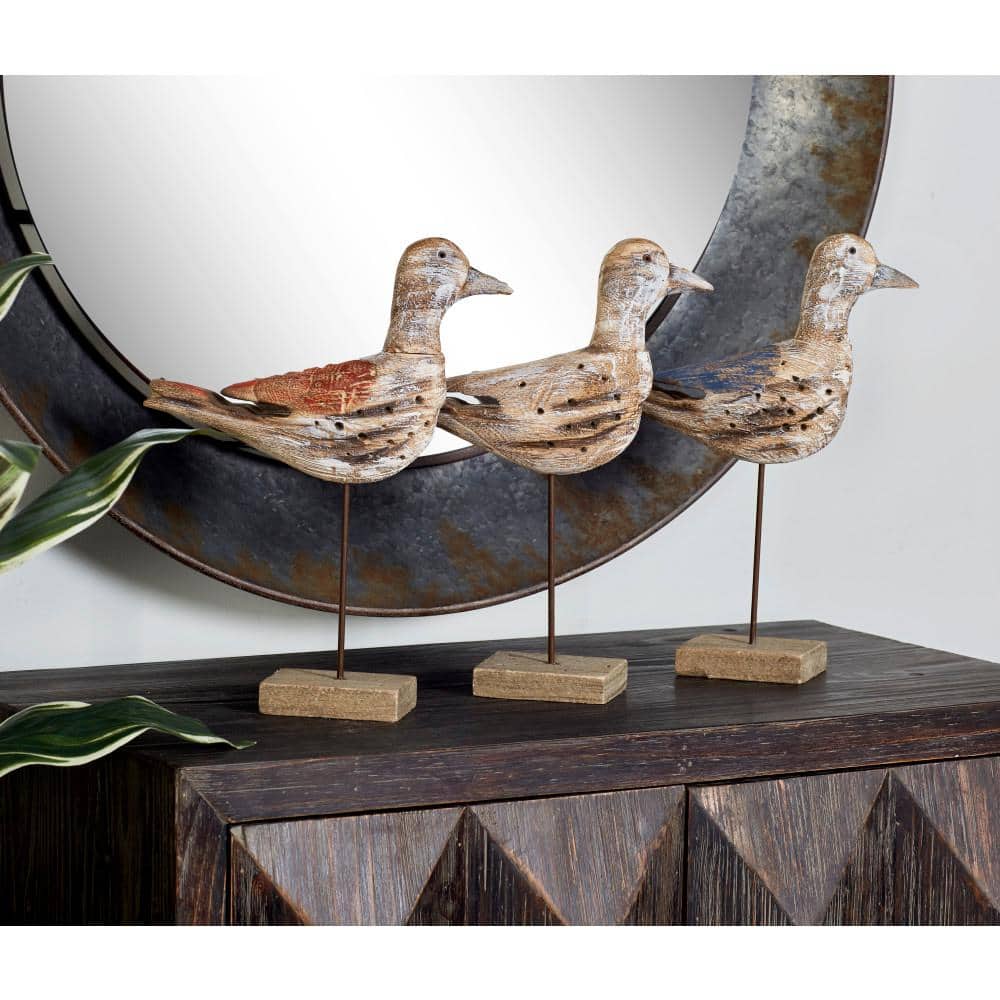 Coastal Charm Distressed Wood Bird Sculptures - Set of 3
