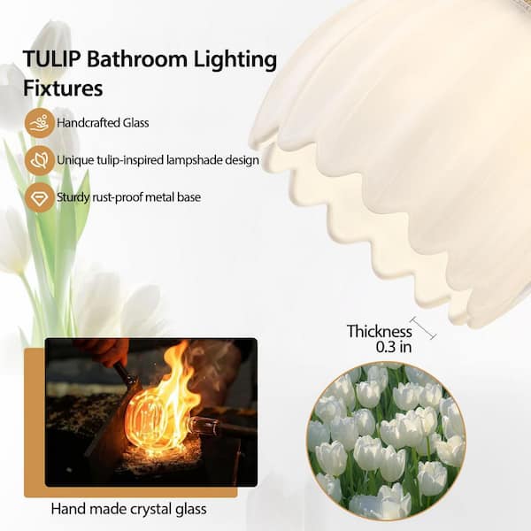 18.8 in. 3-Light Brass Dimmable Bathroom Vanity Light, with Milk White Glass Shades, for Living Room, Bedroom, Mirror