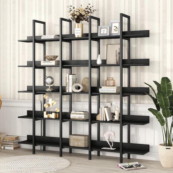 aisword 70.9 in. 5 Tier Bookcase Home Office Open Bookshelf, Vintage Industrial Style-Shelf - Black