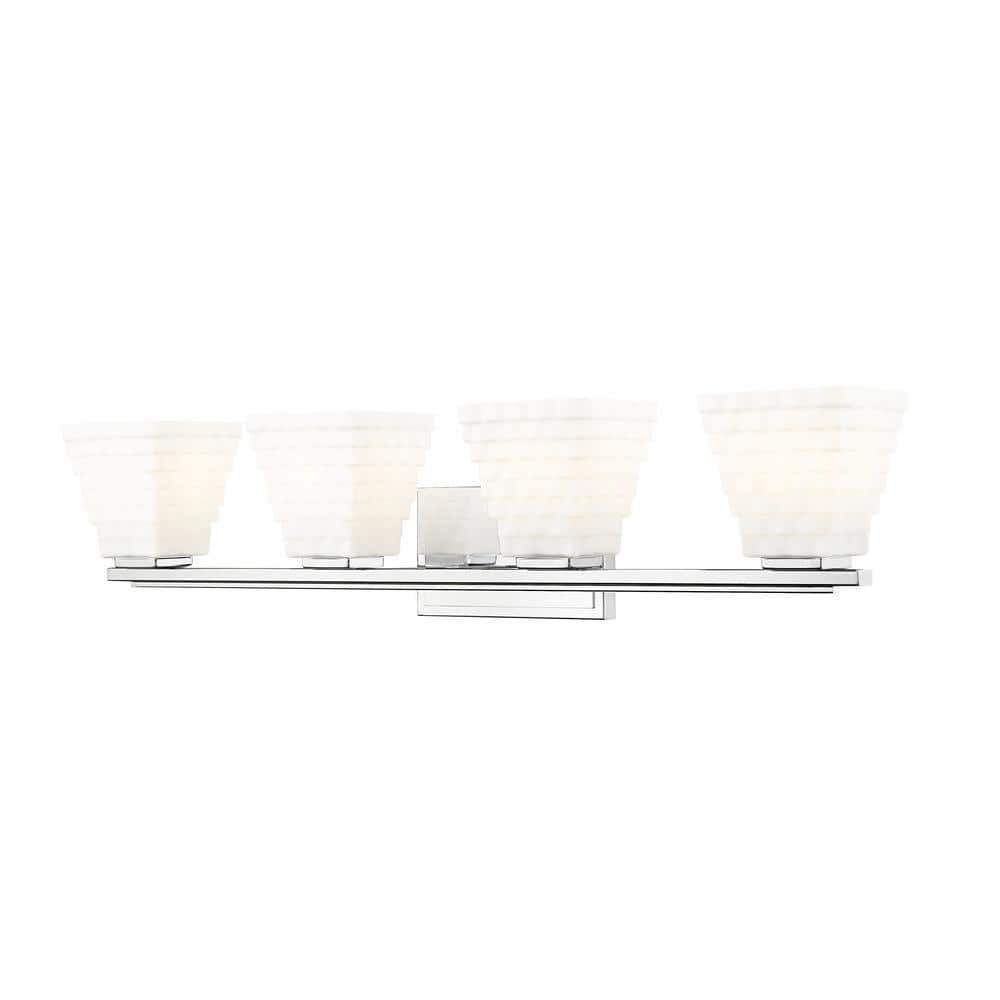 Annalise 32 in. 4 Light Chrome Vanity Light with Matte Opal Glass Shades