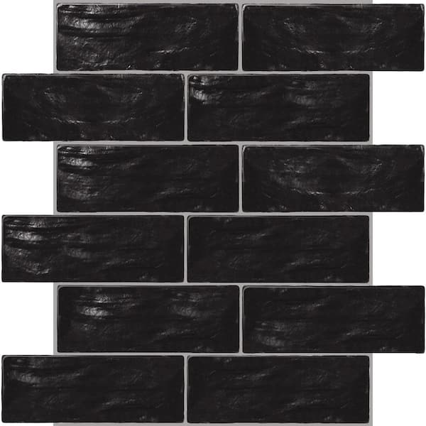 Apollo Tile Black 2.5 in. x 8 in. Polished Ceramic Subway Mosaic Tile Sample (0.13 sq. ft./Piece)