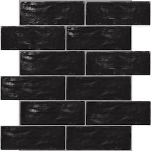 Black 2.5 in. x 8 in. Polished and Honed Ceramic Subway Mosaic Tile (5.38 sq. ft./Case)