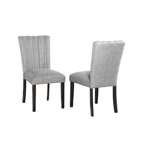 Aron Grey Linen Fabric With 4 Legs Dining Chairs Set of 2