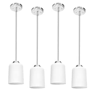 4-PACK 5in. 1-Light Brushed Nickel Mini Pendant With Frosted Glass Shade, Adjustable Height Indoor Hanging Pendant Light