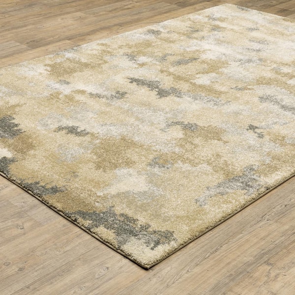 Asbury Beige/Gold 7 ft. x 10 ft. Modern Abstract Polypropylene Indoor Area Rug