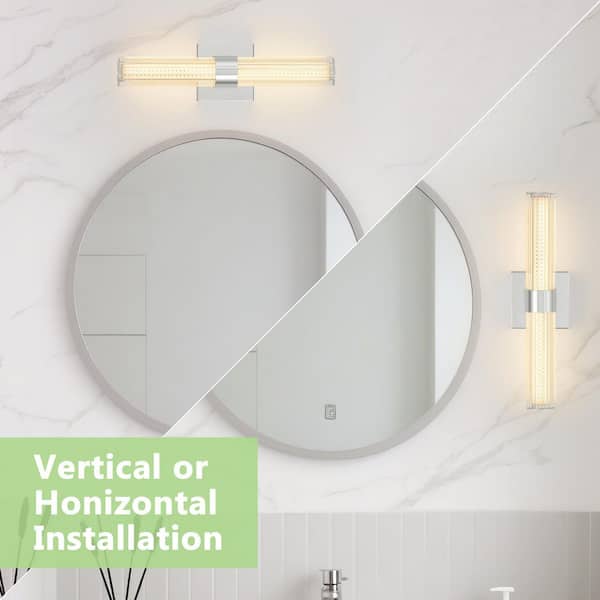 17 in. Chrome LED Modern Cylindrical Wall Sconce with Glass Shade (2-Pack)