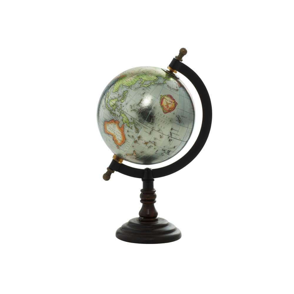 Elegant Mango Wood & Iron Spinning Globe, 6"W x 10"H, Multicolor