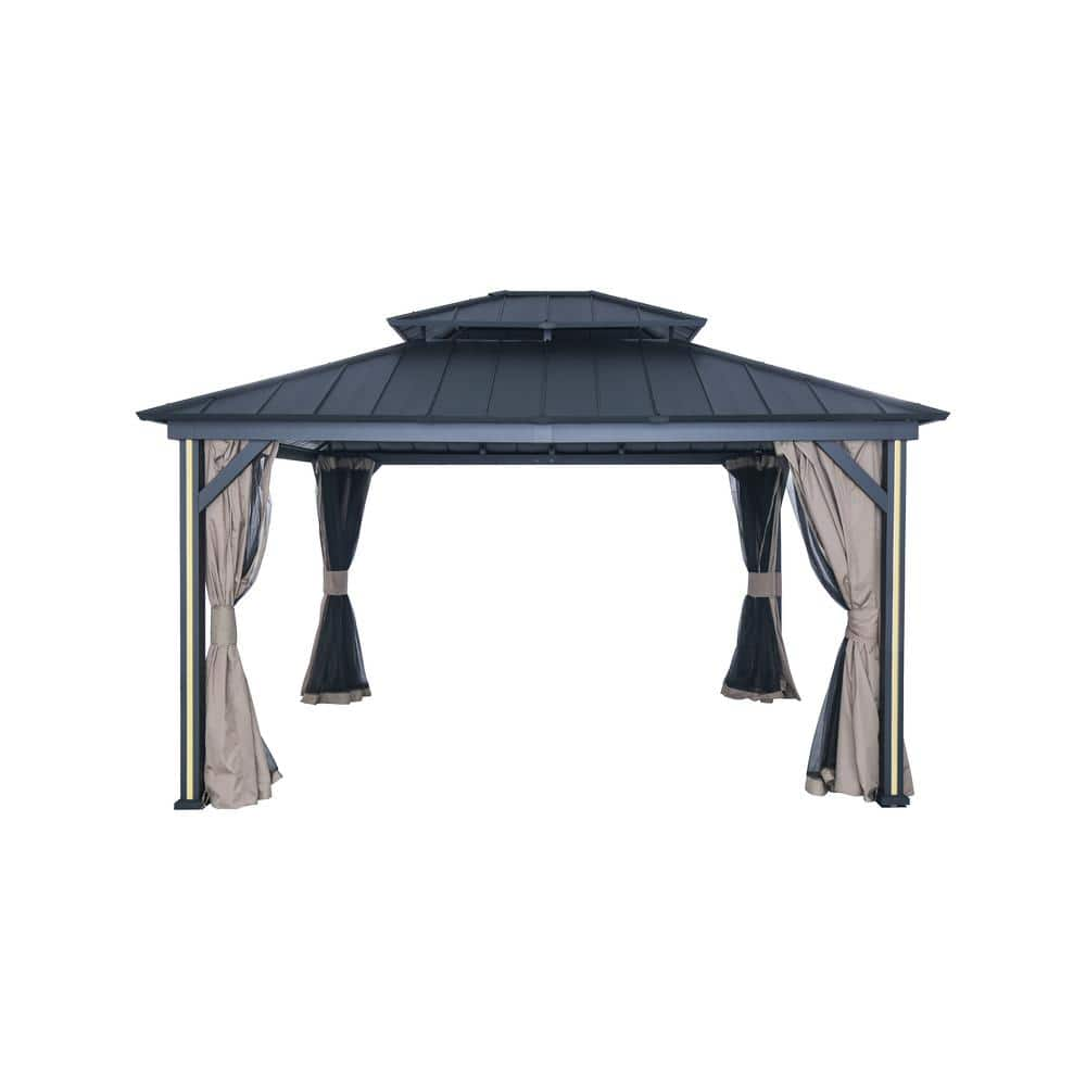  Four Seasons 12 ft. x 14 ft. Black Hard Top Gazebo with LED Lighting