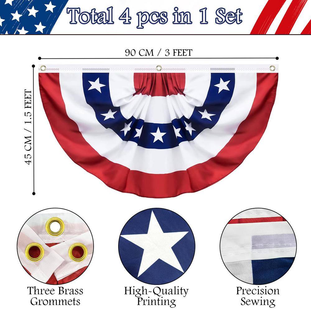 4 Pack 1.5x3Ft American Patriotic Polyester Pleated Fan Flags