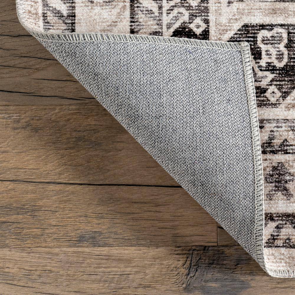 Eira Taupe Medallion Washable Synthetic Area Rug
