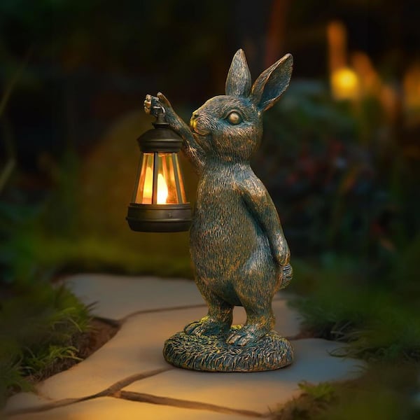 12 in. Gray Resin Solar Rabbit Statues HPDLK2VGMH - The Home Depot