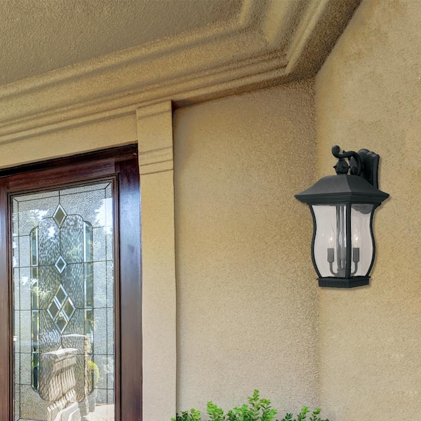 Chelsea Black 3-Light Outdoor Line Voltage Hardwired Porch Light Wall Sconce with No Bulbs Included