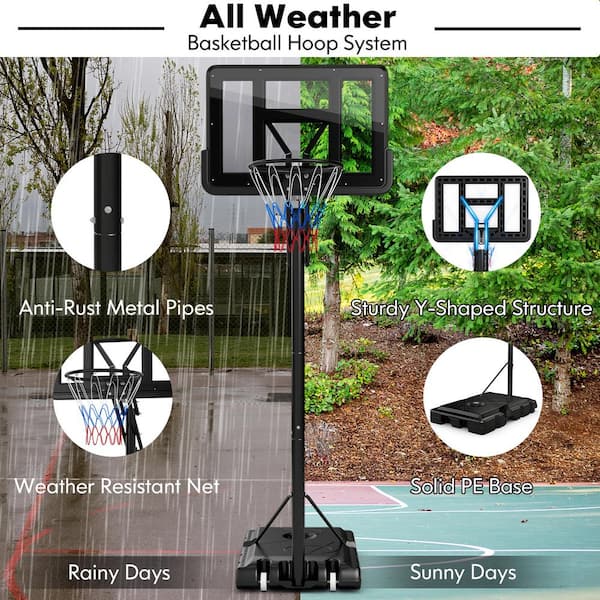 Basketball Hoop, Height Adjustable Pole with Roller Base, Black, 1