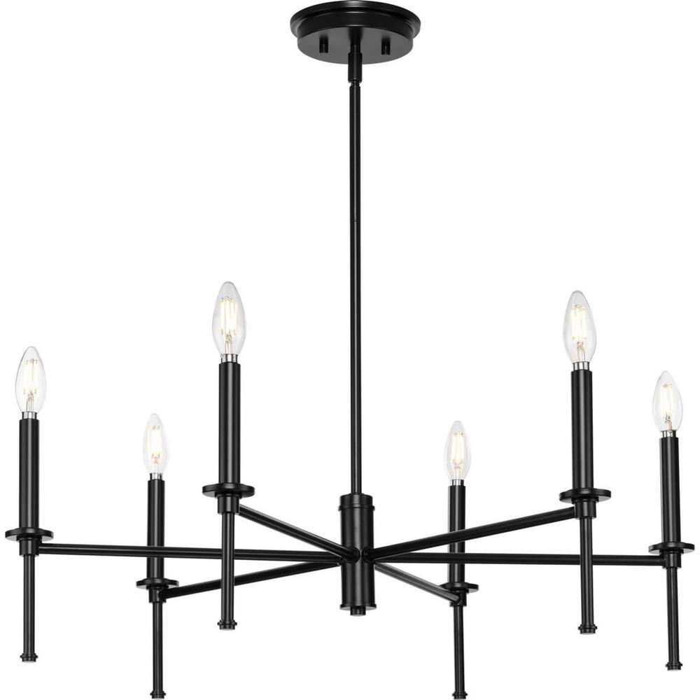 Elara Matte Black Steel 6-Light Chandelier with Clear Glass Shades