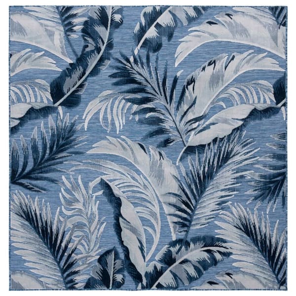 Cabana Black/Gray 6 ft. x 6 ft. High-Low Leaf Indoor/Outdoor Square Area Rug