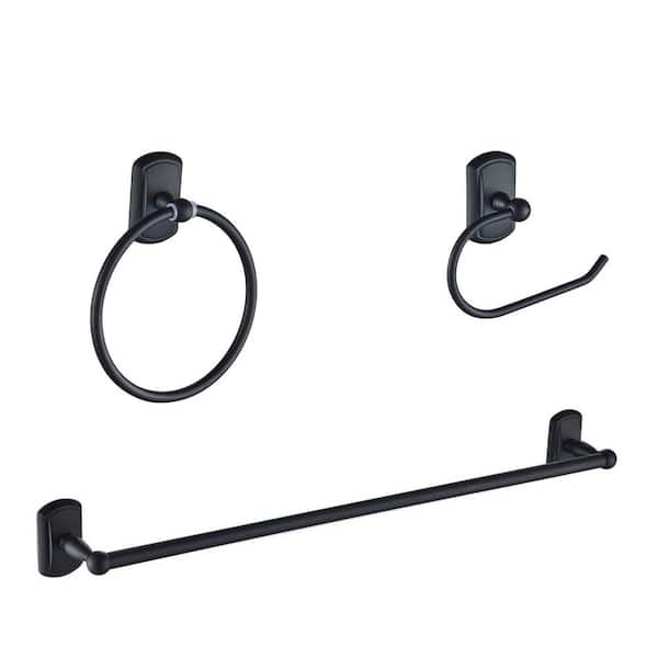 Forious pro 3 -Piece Bath Hardware Set with Towel Bar, Towel Ring, Toilet Paper Holder Bathroom Wall Mounted in Matte Black