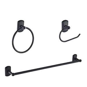 3 -Piece Bath Hardware Set with Towel Bar, Towel Ring, Toilet Paper Holder Bathroom Wall Mounted in Matte Black