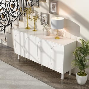 White Wooden 31.5 in. Height x 63.2 in. Width Storage Cabinet, Sideboard with 4 Shelves and 4 Pressed Doors