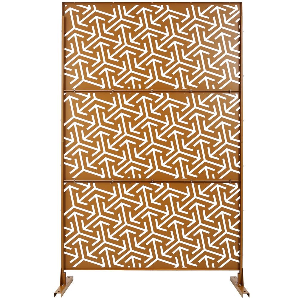 76 in. H x 48 in. W Metal Freestanding Brown Decorative Privacy Screen with