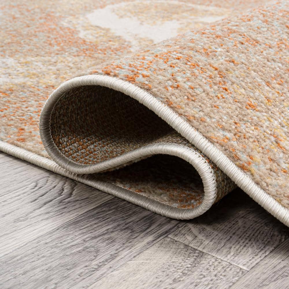 Petalo Modern Abstract Orange and Beige Flat Woven Area Rug