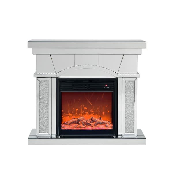 46 in. Freestanding Dome Door Acrylic Mirror Electric Fireplace TV Stand Wtith 3D Realistic LED Flames in Silver