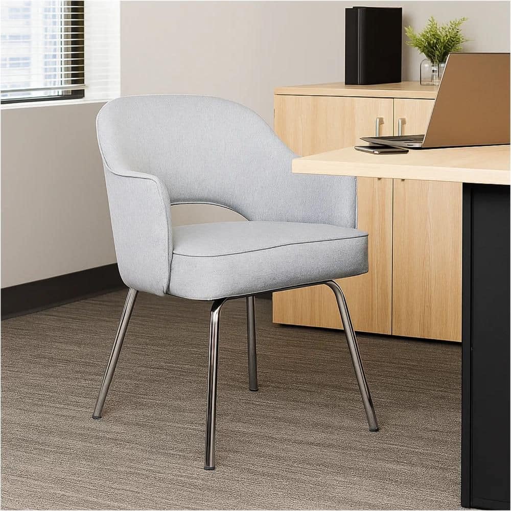 Fabric Upholstered Ergonomic Office Guest Chair in Granite Gray and Chrome with Non-Adjustable Arms