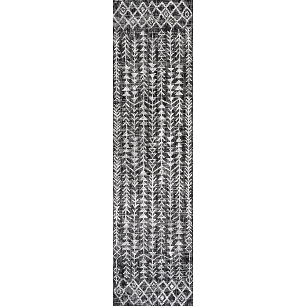 Bohemian Black/Ivory Geometric Synthetic Indoor/Outdoor Rug