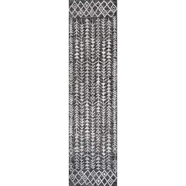 Tokay Bohemian Black/Ivory 2 ft. x 8 ft. Geometric Indoor/Outdoor Area Rug