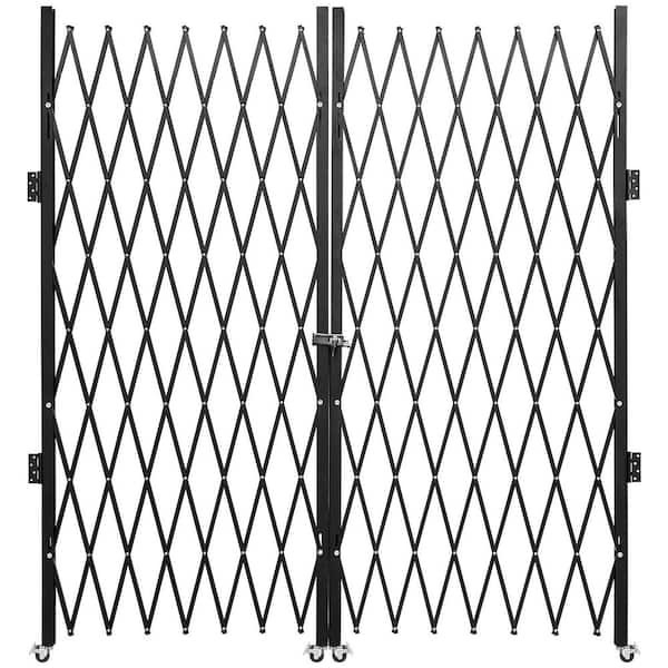 12.5 ft. W x 7.1 ft. H Black Metal Double Folding Security Gate with Rolling Casters and Lock, Easy Installation