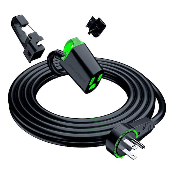 MAXIMM 10 ft. 16/3 Light Duty Indoor Extension Cord 360° Rotating Flat Plug 1-Outlet with Handle with Hook (Lighted), Black