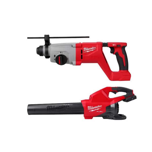 Milwaukee M18 18V Lithium-Ion Brushless Cordless 1 in. SDS-Plus D-Handle Rotary Hammer & M18 Dual Battery Blower
