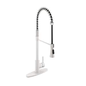 Single Handle Spring Pull Down Sprayer Kitchen Faucet in Brushed Nickel with Dual-Function Sprayhead and Deckplate