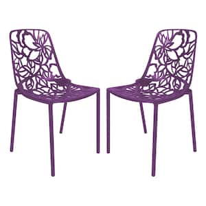 Purple Devon Modern Aluminum Outdoor Patio Stackable Dining Chair (Set of 2)