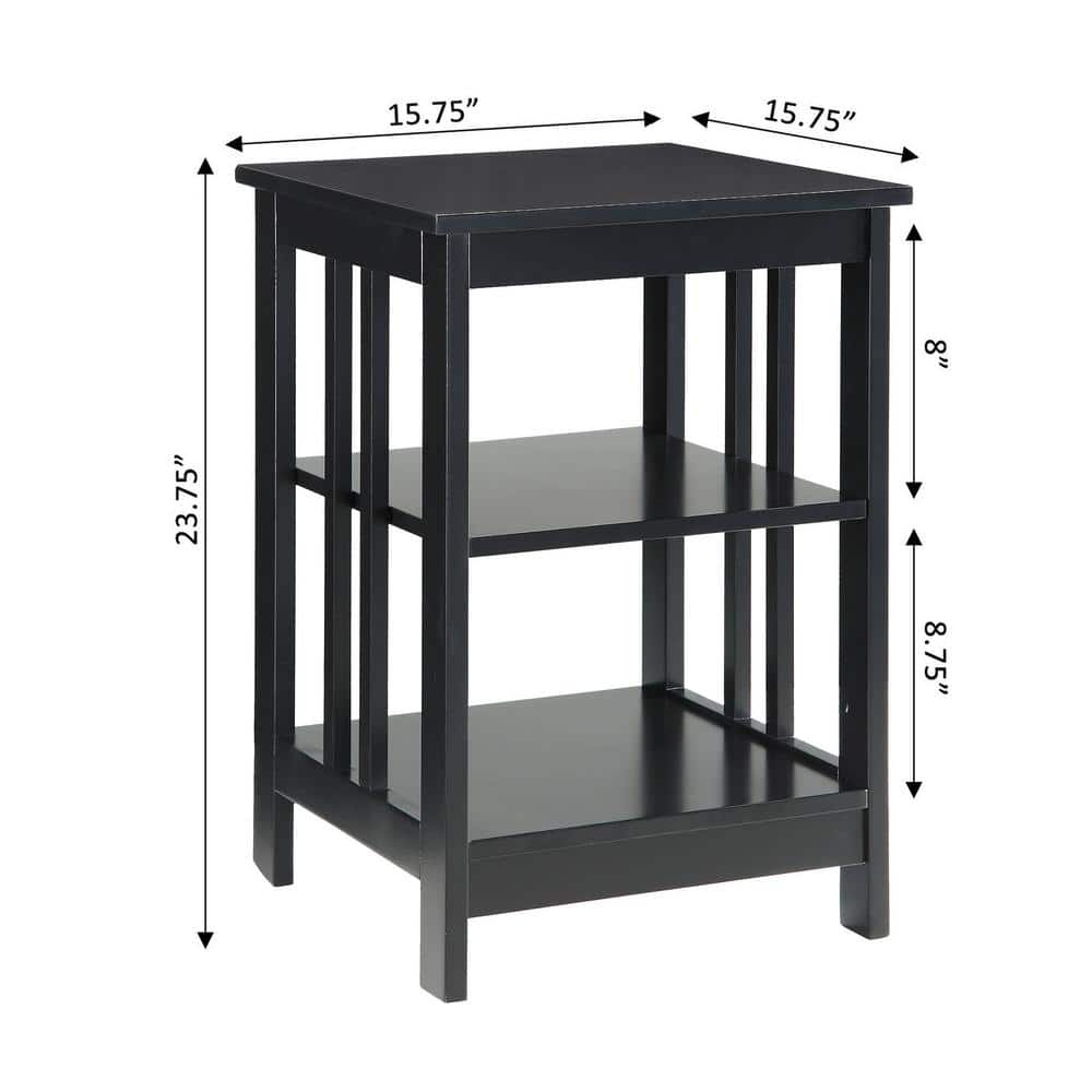 Black Rectangular Traditional Wood End Table with Shelves