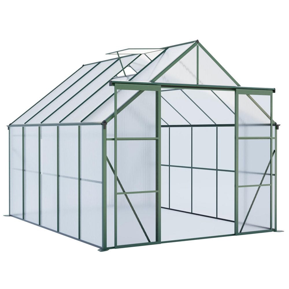 8 ft. W x 10 ft. D x 7 ft. H Polycarbonate Green Greenhouse for Outdoors wi