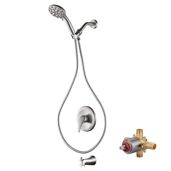 7-Spray Single Handle Tub and Shower Faucet 1.8 GPM with Handheld in Brushed Nickel Valve Included
