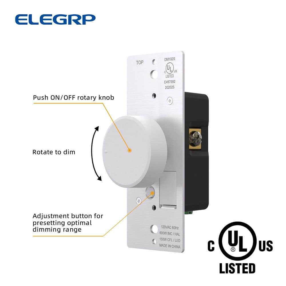 White Rotary Single Pole Dimmer Switch Set with Knobs