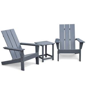 Outdoor Dark Grey Adirondack Chairs, Patio Lawn Chairs with Side Table, 3-Pack 2 Chairs & 1 Table