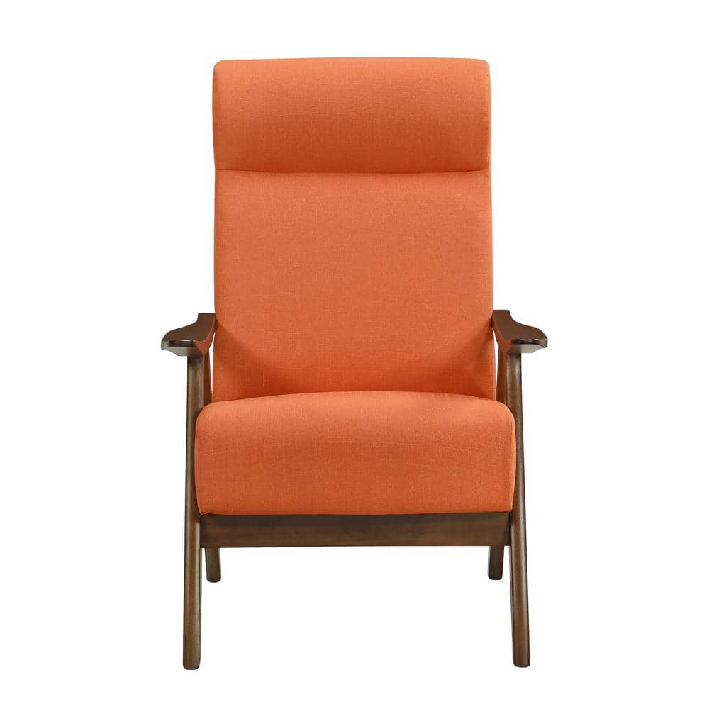 Kalmar Mid-Century Orange Linen and Wood Accent Chair