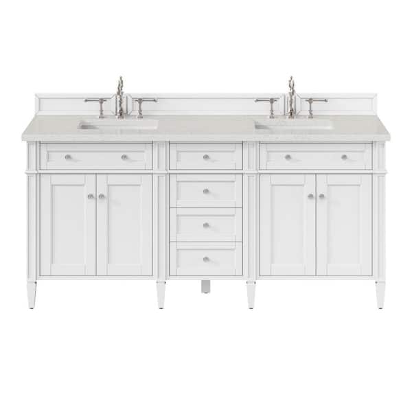 James Martin Vanities Brittany 72.0 in. W x 23.5 in. D x 34.0 in. H Double Bathroom Vanity in Bright White with Lime Delight Quartz Top
