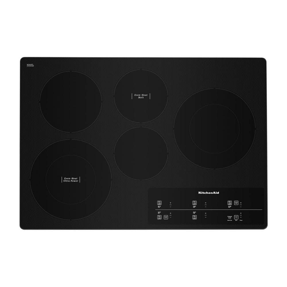 KitchenAid 30 in. Radiant Electric Cooktop in Black Stainless Steel with 5 Elements Including Double-Ring Element