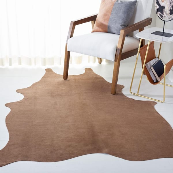 Suede Cowhide 5 ft. x 7 ft. Beige Solid Color Area Rug