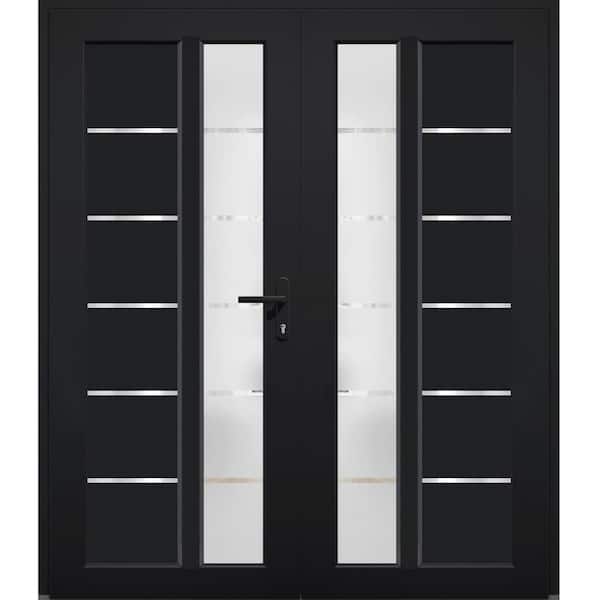 W72 in. x H80 in. Left-hand/Inswing Frosted Glass Matte Black Doouble Steel Prehung Front Door with Hardware
