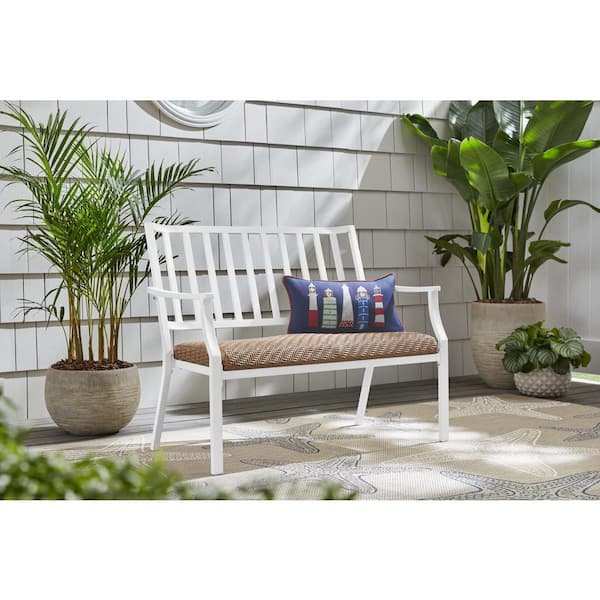 Hampton Bay Harbor Point 45.1 in. 2-Person White Steel Outdoor Bench