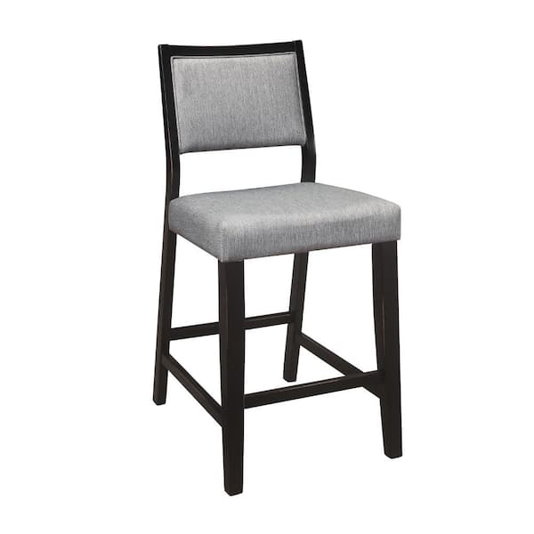Benjara 25 in. Gray and Black High Back Wood Frame Bar Stool with Polyster Seat (Set of 2)