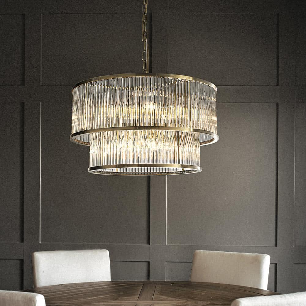 21in. W 10-Lights Modern Glam 2 Tier Glass Drum Chandelier in Antique Bronz