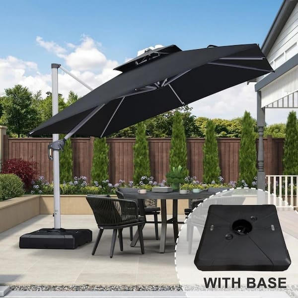 PURPLE LEAF 10 ft. Square High-Quality Aluminum Cantilever Outdoor Patio Umbrella with Stand, Black