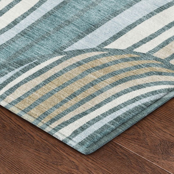 Mayfield Premium Machine Washable Abstract AMF2546 Teal 8 ft. x 10 ft. Area Rug